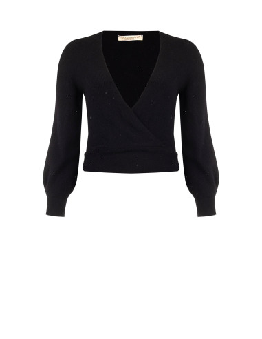 Pull grande taille à col V croisé et micro-paillettes Rinascimento Curvy