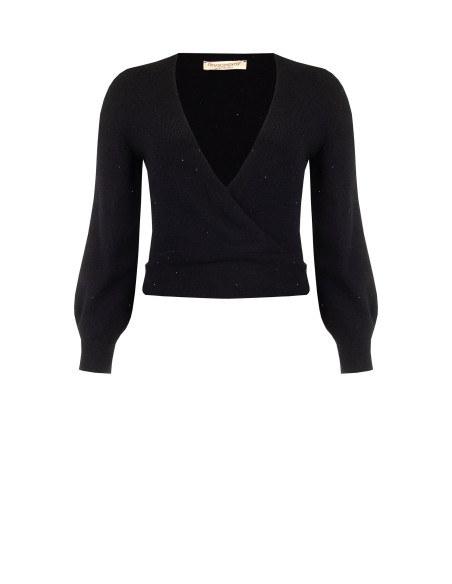 Pull grande taille à col V croisé et micro-paillettes Rinascimento Curvy