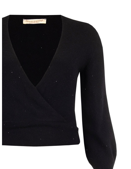Pull grande taille à col V croisé et micro-paillettes Rinascimento Curvy