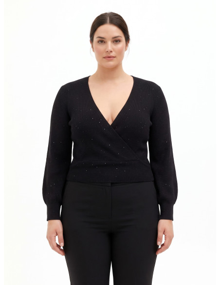 Curvy trui met gekruiste V-hals en minipailletten Rinascimento Curvy