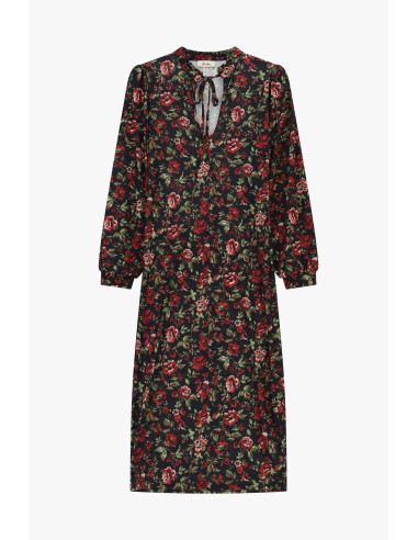 Robe à fleurs avec col en V et manches longues Dixie