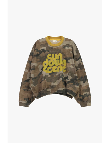 Sweat-shirt camouflage à col rond avec imprimé graphique Dixie