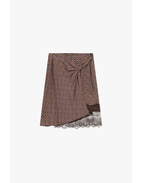 Korte rok met geometrisch patroon en kant Dixie