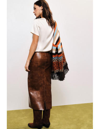 Jupe longue effet croco taille haute Dixie