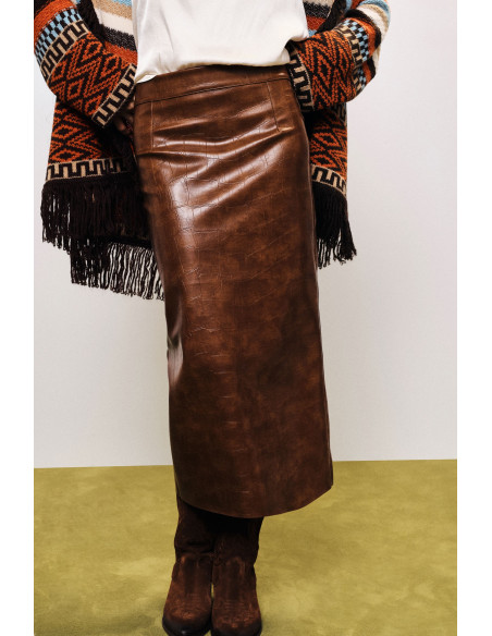 Jupe longue effet croco taille haute Dixie