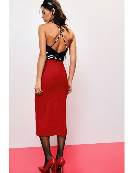 Jupe midi taille haute unie Dixie
