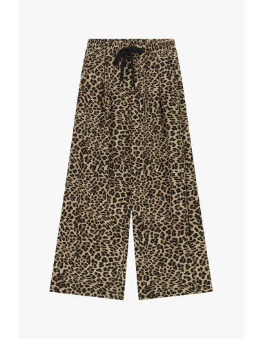 Pantalon palazzo fantaisie imprimé animalier à taille avec cordon de serrage Dixie