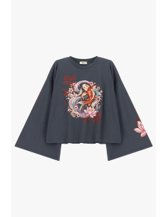 T-shirt met wijde mouwen, karper- en bloemenprint Dixie 2