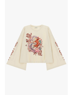 T-shirt à manches amples imprimé carpe et fleurs Dixie