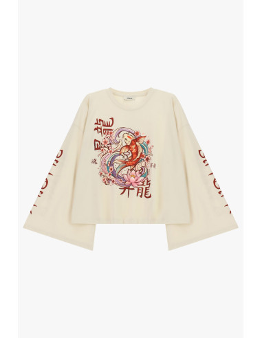 T-shirt à manches amples imprimé carpe et fleurs Dixie