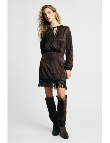 Robe courte à manches longues et à franges Please