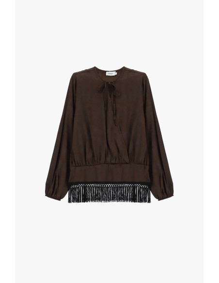 Blouse à manches longues avec bas à franges Please