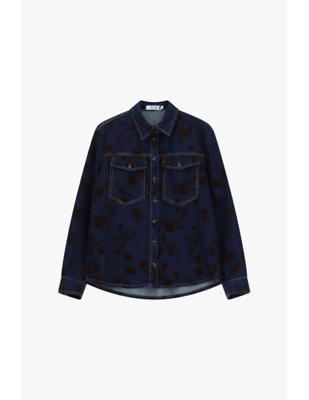 Chemisier en denim à motif floral avec poches Please