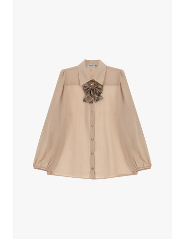 Chemisier ample à manches bouffantes et nœud écossais Please