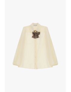 Ruime blouse met pofmouwen en Schotse ruitstrik Please