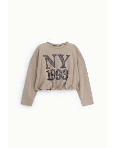 Sweat-shirt court imprimé sur le devant NY 1993 Please 2
