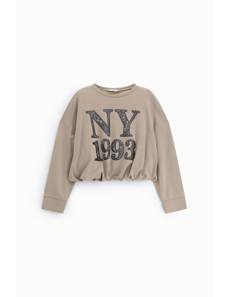 Sweat-shirt court imprimé sur le devant NY 1993 Please