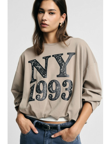 Sweat-shirt court imprimé sur le devant NY 1993 Please