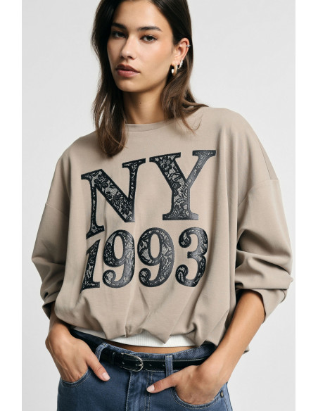 Cropped sweater met frontprint ‘NY 1993’ Please