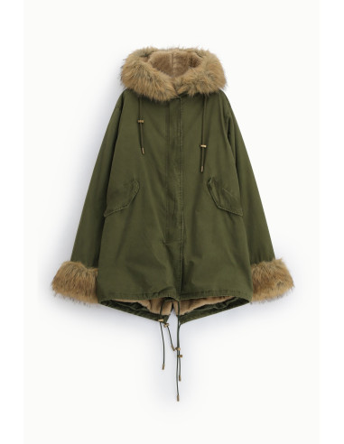 Parka à capuche et bordures en fourrure synthétique Please