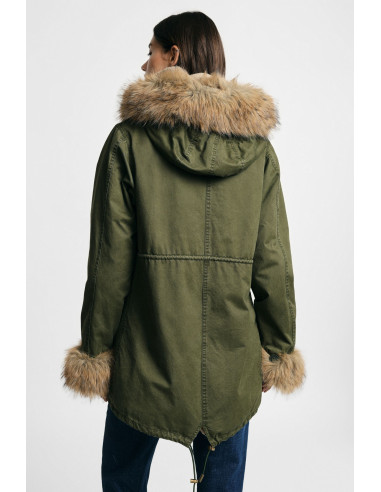 Parka à capuche et bordures en fourrure synthétique Please