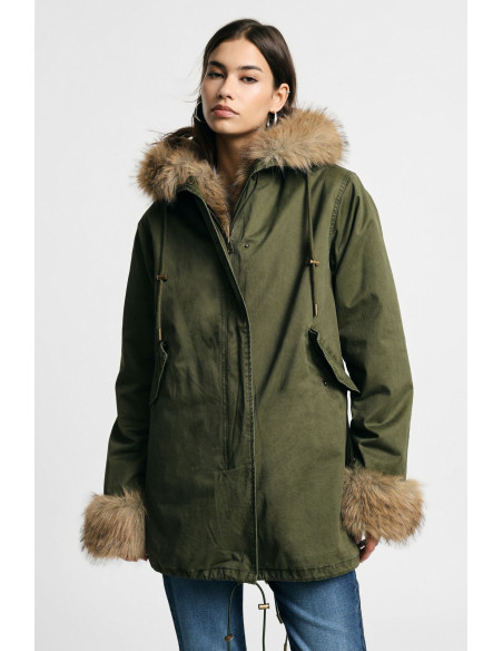 Parka à capuche et bordures en fourrure synthétique Please