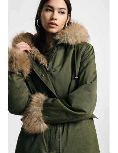 Parka à capuche et bordures en fourrure synthétique Please