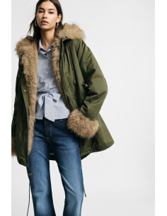 Parka à capuche et bordures en fourrure synthétique Please