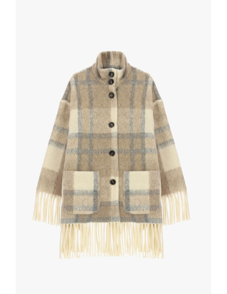 Manteau à carreaux avec franges et boutons Please