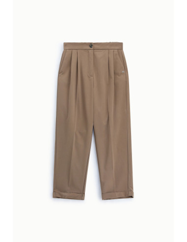Pantalon taille haute à pinces et revers Please