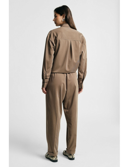 Damespantalon met plooien, hoge taille en omslag Please