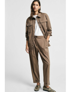 Pantalon taille haute à pinces et revers Please