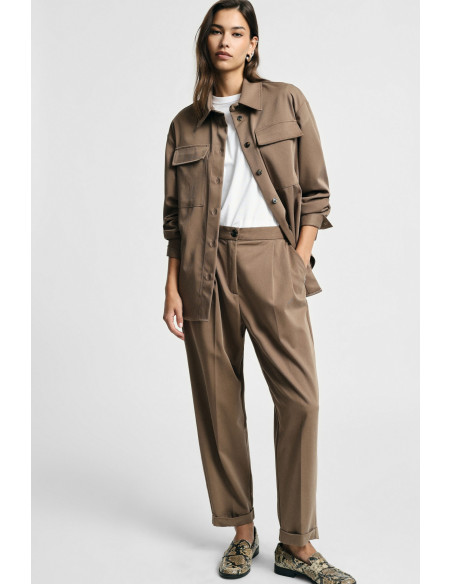 Pantalon taille haute à pinces et revers Please