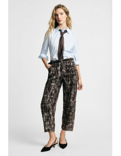 Pantalon large imprimé taille haute avec poches Please