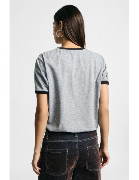 T-shirt à col rond avec bordures contrastantes Please