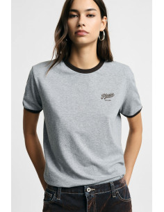 Rondehals T-shirt met contrasterende boorden Please