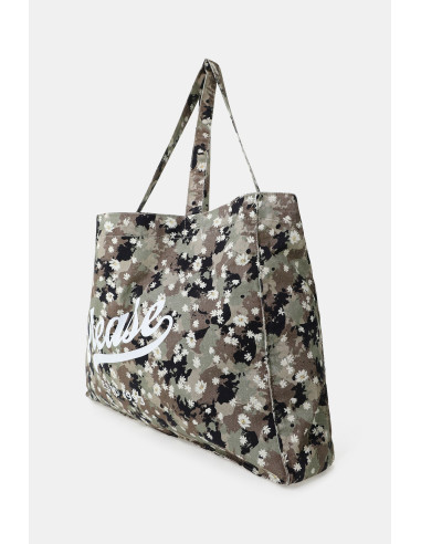 Shopper met camouflageprint en bloemenmotief Please
