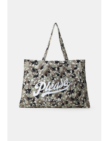 Shopper met camouflageprint en bloemenmotief Please