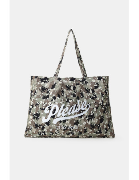 Shopper met camouflageprint en bloemenmotief Please