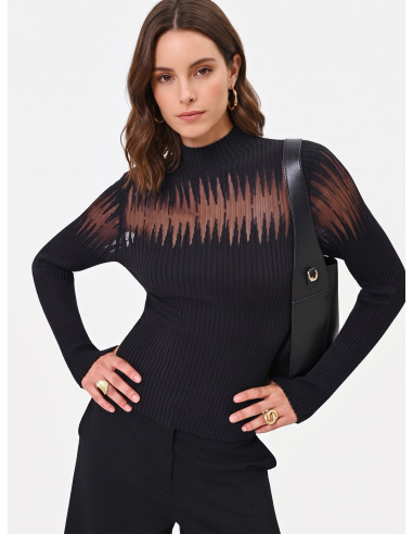 Pull ajusté côtelé avec empiècements en tulle Rinascimento