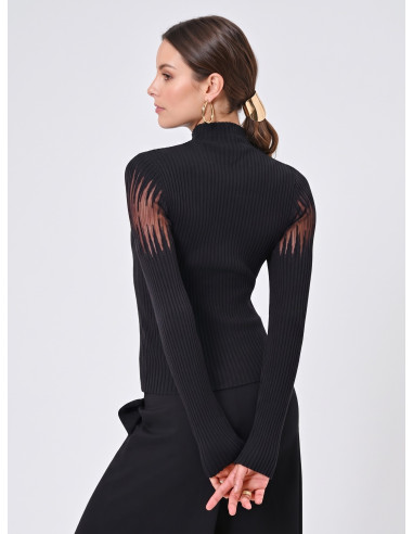Pull ajusté côtelé avec empiècements en tulle Rinascimento