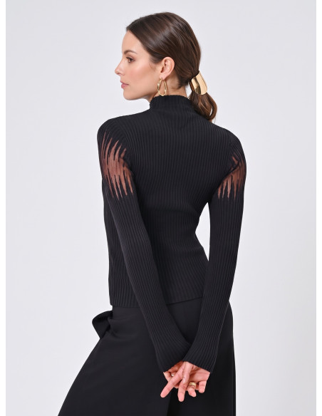 Pull ajusté côtelé avec empiècements en tulle Rinascimento