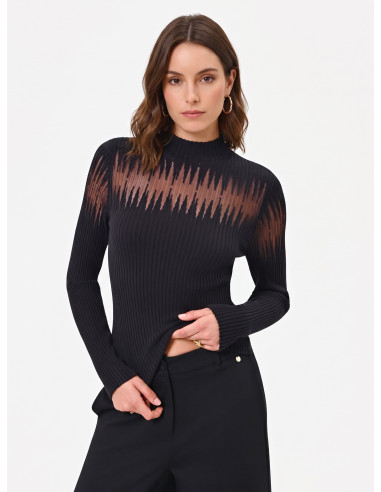Pull ajusté côtelé avec empiècements en tulle Rinascimento