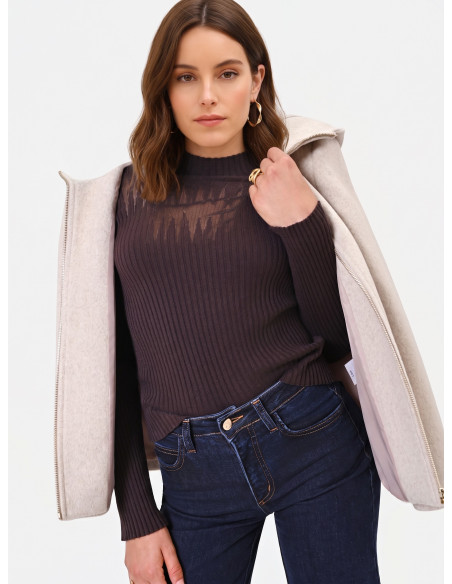 Pull ajusté côtelé avec empiècements en tulle Rinascimento