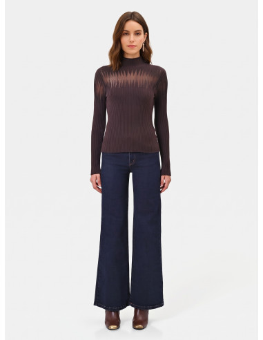 Pull ajusté côtelé avec empiècements en tulle Rinascimento