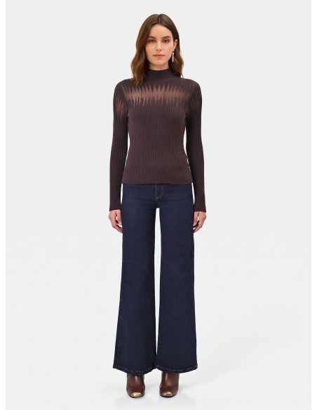 Pull ajusté côtelé avec empiècements en tulle Rinascimento