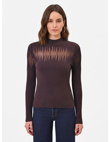 Pull ajusté côtelé avec empiècements en tulle Rinascimento