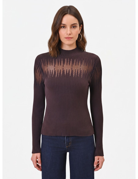 Pull ajusté côtelé avec empiècements en tulle Rinascimento