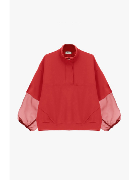 Sweater met transparante pofmouwen en rits van Dixie
