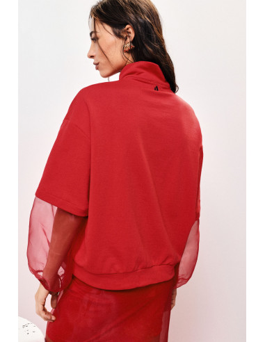 Sweat-shirt Dixie à manches ballon transparentes et fermeture éclair